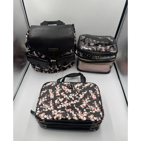 VICTORIA'S SECRET 6 Piece Midnight Rose Travel Make-Up Train Case Backpack NWOT! - Picture 13 of 13